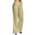 thumbnail image 1 of Pantalones largos de algodón con cintura elástica y pierna ancha para mujer, 1 of 8