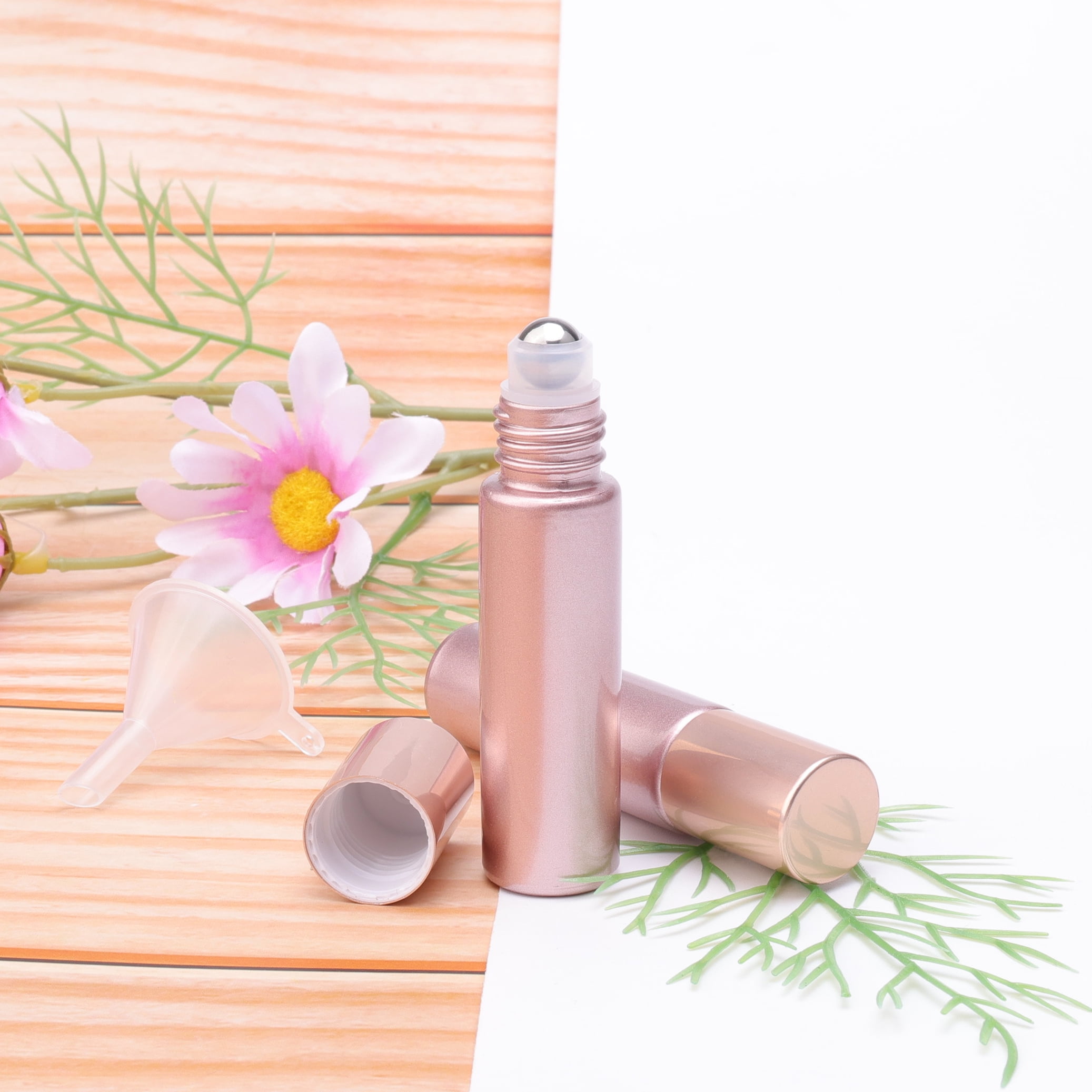 Essential Oil Roller Bottles 10ml 45Pcs Thick Glass Roll on Bottles Massage Glass Roller Vials Containers for Essential Oil Perfumes Aromatherapy Lip Balms, Matte Rose Gold