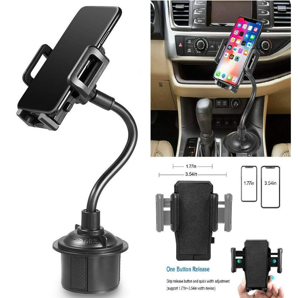 Car Cup Holder Phone Mount with Long Gooseneck Neck & 360° Rotatable
