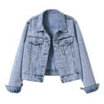 thumbnail image 1 of SHIXIAOO Veste en Jean Décontractée pour Femmes Ajustée à Manches Longues Lavée avec Boutons pour Printemps Automne Hiver Usage Quotidien Grande Veste Chaude, 1 of 8