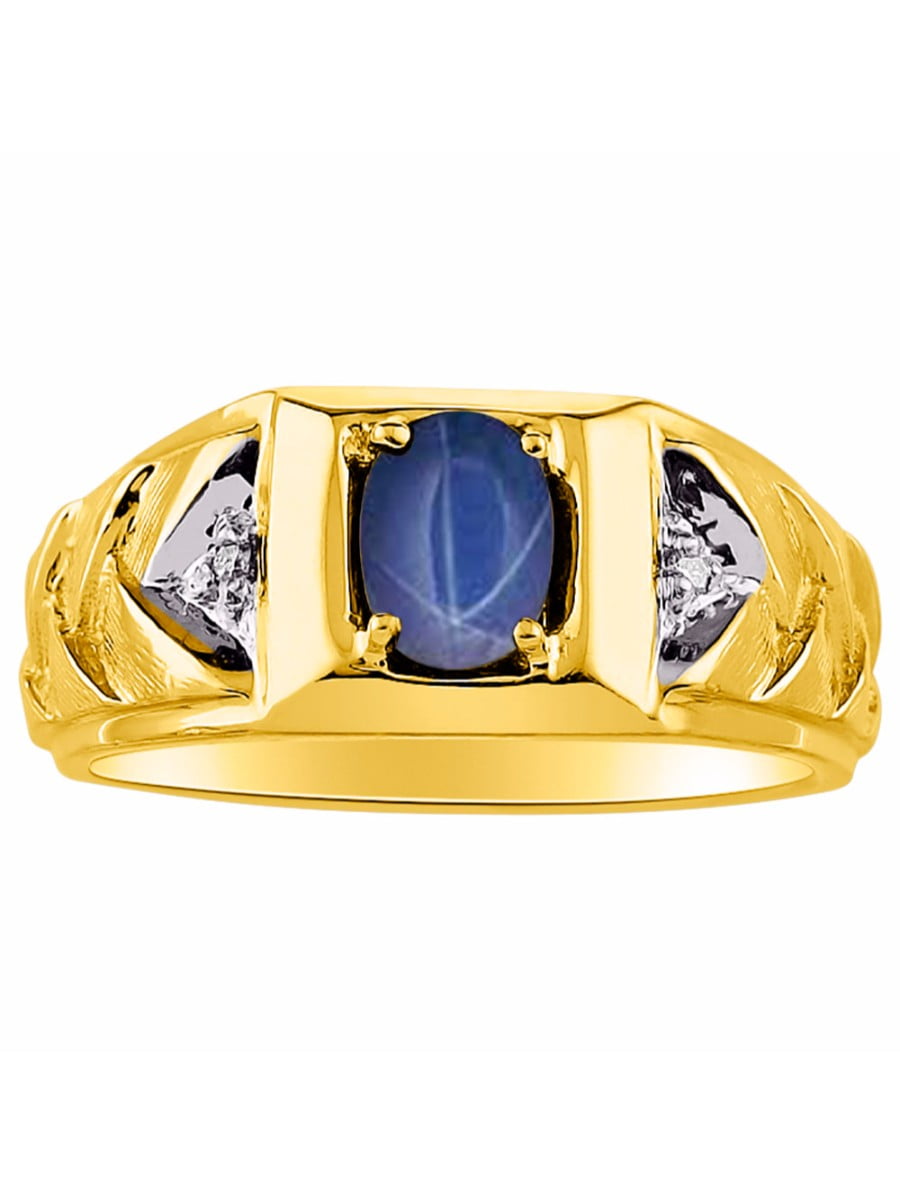 Color Stone Birthstone Ring Diamond & Sapphire Ring Set In Yellow Gold Plated Silver