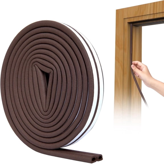 SUNMON Door Seal D-Type Strip Weather Stripping Self Adhesive Foam for Door and Window, Soundproofing Gap Collision Avoidance (Brown)