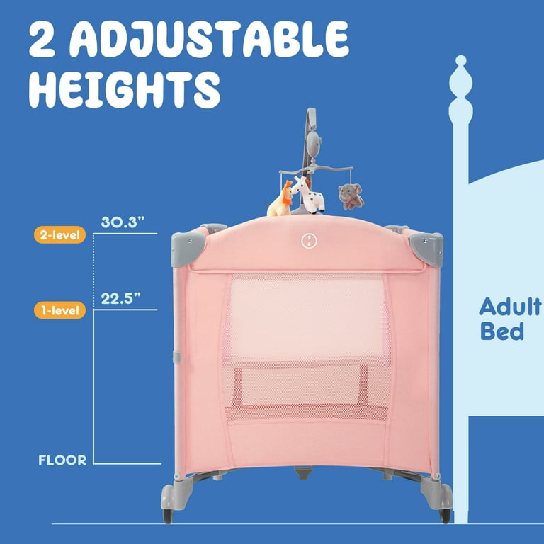 HARPPA 5 in 1 Portable Playard and Bassinet for Girl from Newborn to Toddler, Easy Folding, Pink