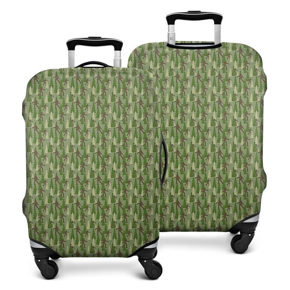 Green Bigfoot and Tree Pattern Luggage Cover Fashion Suitcase Cover Baggage Covers Fit 25-28 Inch Luggage (Go Travel)