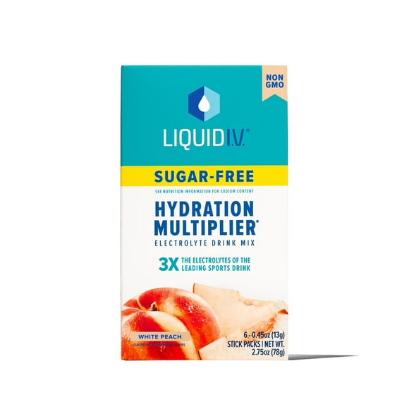 Liquid I.V. Sugar-Free Hydration Multiplier Electrolyte Powder Packet Drink Mix, White Peach, 6 Ct
