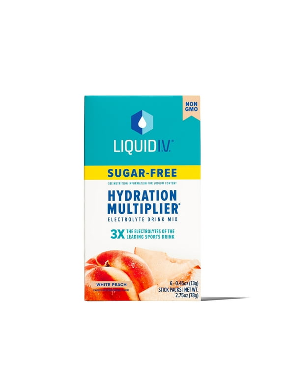 Liquid I.V. Sugar-Free Hydration Multiplier Electrolyte Powder Packet Drink Mix, White Peach, 6 Ct