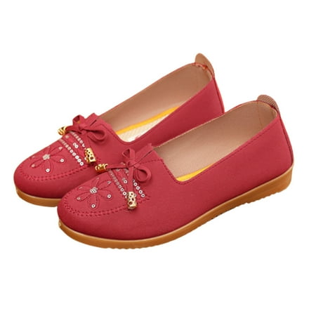 

Women s Flats Thick Reinforced Sole Shoes Round Head Embroidered Loafers 37 Smoke