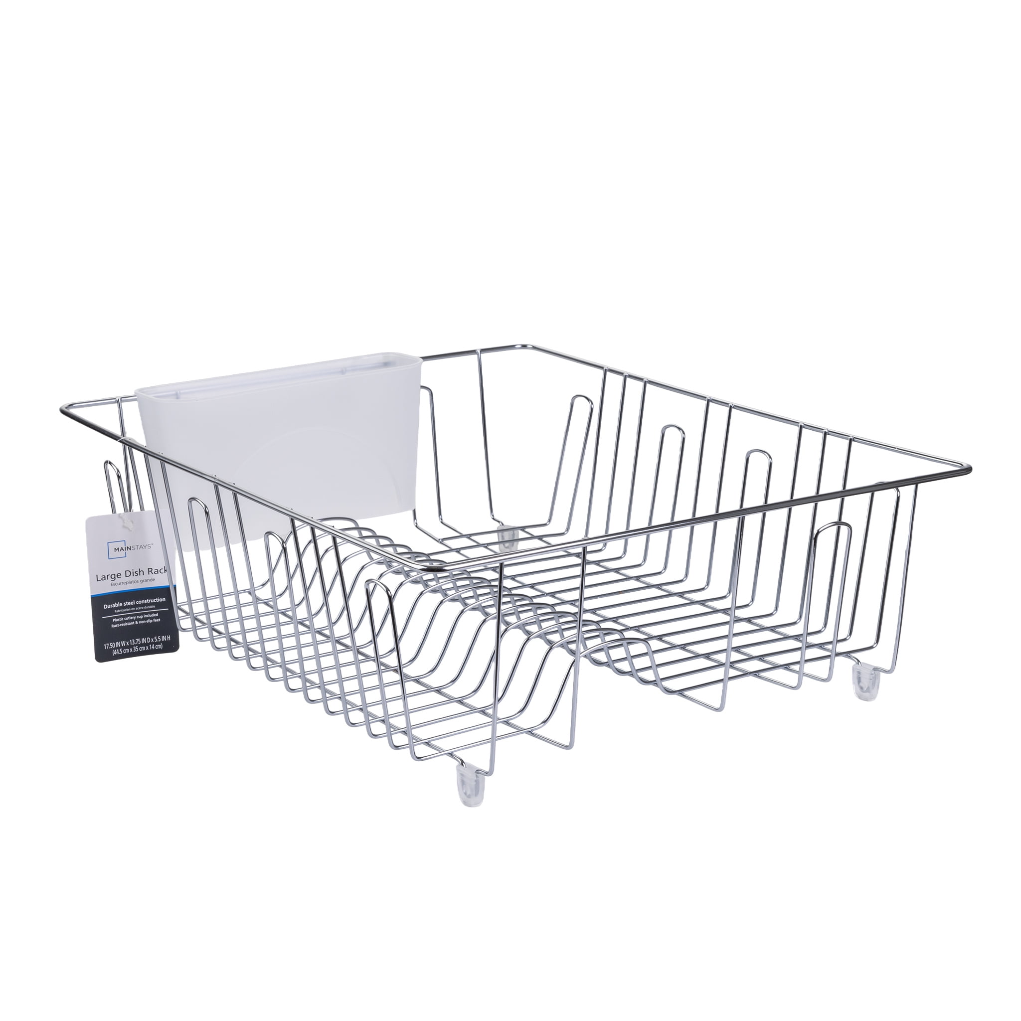 Mainstays Stainless Steel Kitchen Dish Drying Rack and Drainer, Rust-Resistant Countertop Dish Rack Organizer for Plates, Bowls, Cups and Utensils
