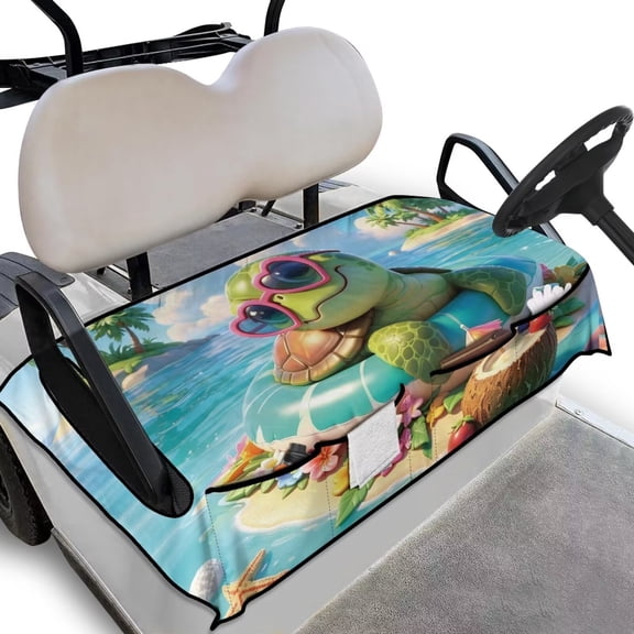Yuyamidu Summer Turtle Golf Cart Seat Covers with Storage Pockets Soft Polyester Fabric, Universal Fit for 2-Seat Golf Carts, Easy to Install and Remove, Outdoor Golfing