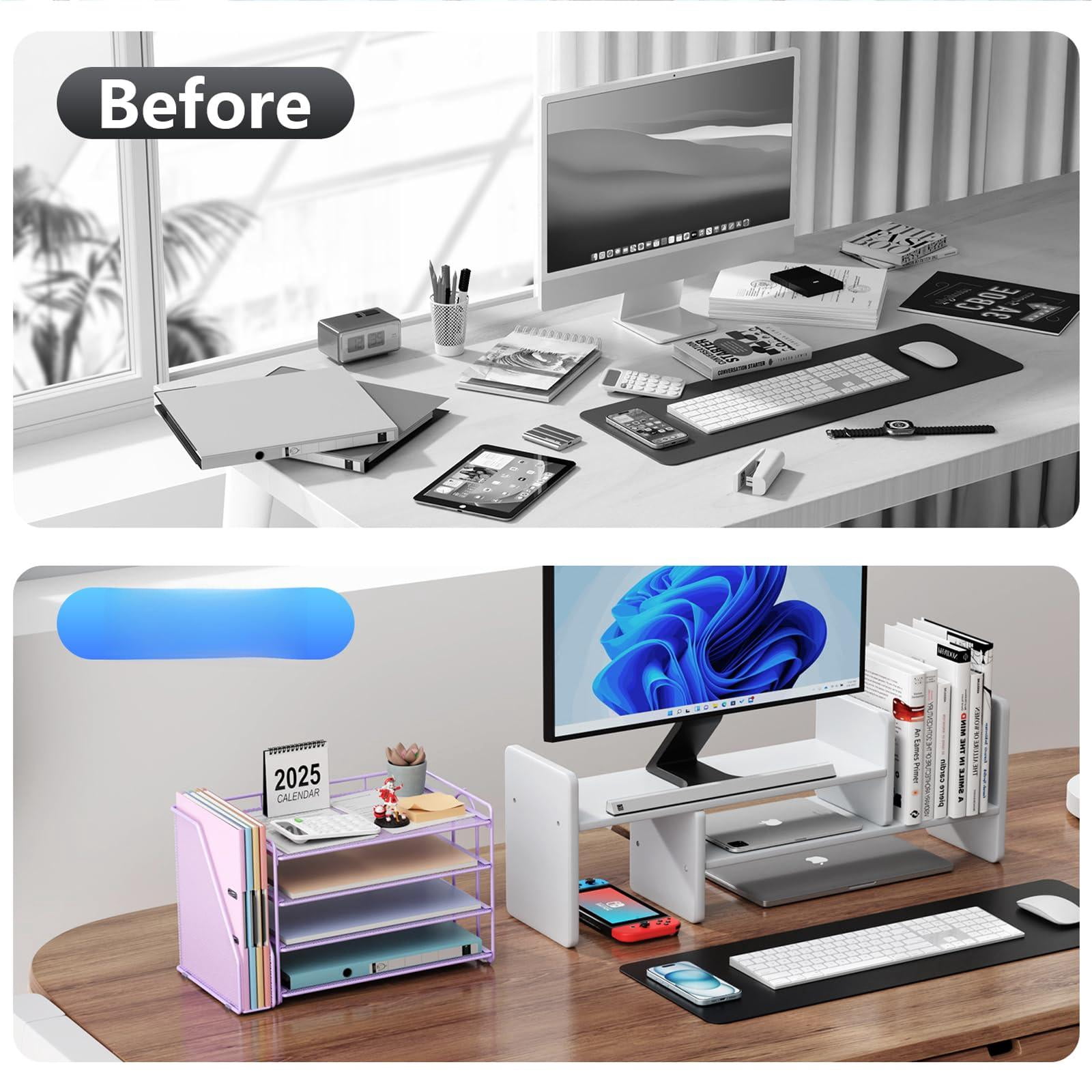 4-tier Paper Organizer With Magazine Holder  Desk Organizers And Accessories & Workspace File For Office Supplies Storag (purple 4-tier)