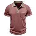 thumbnail image 3 of Men's Collared Polo Shirt Short Sleeve Contrast Trim & Pocket Casual T-Shirt Stylish & Breathable For Spring And Summer Daily Wear Tops,Wine,L, 3 of 4