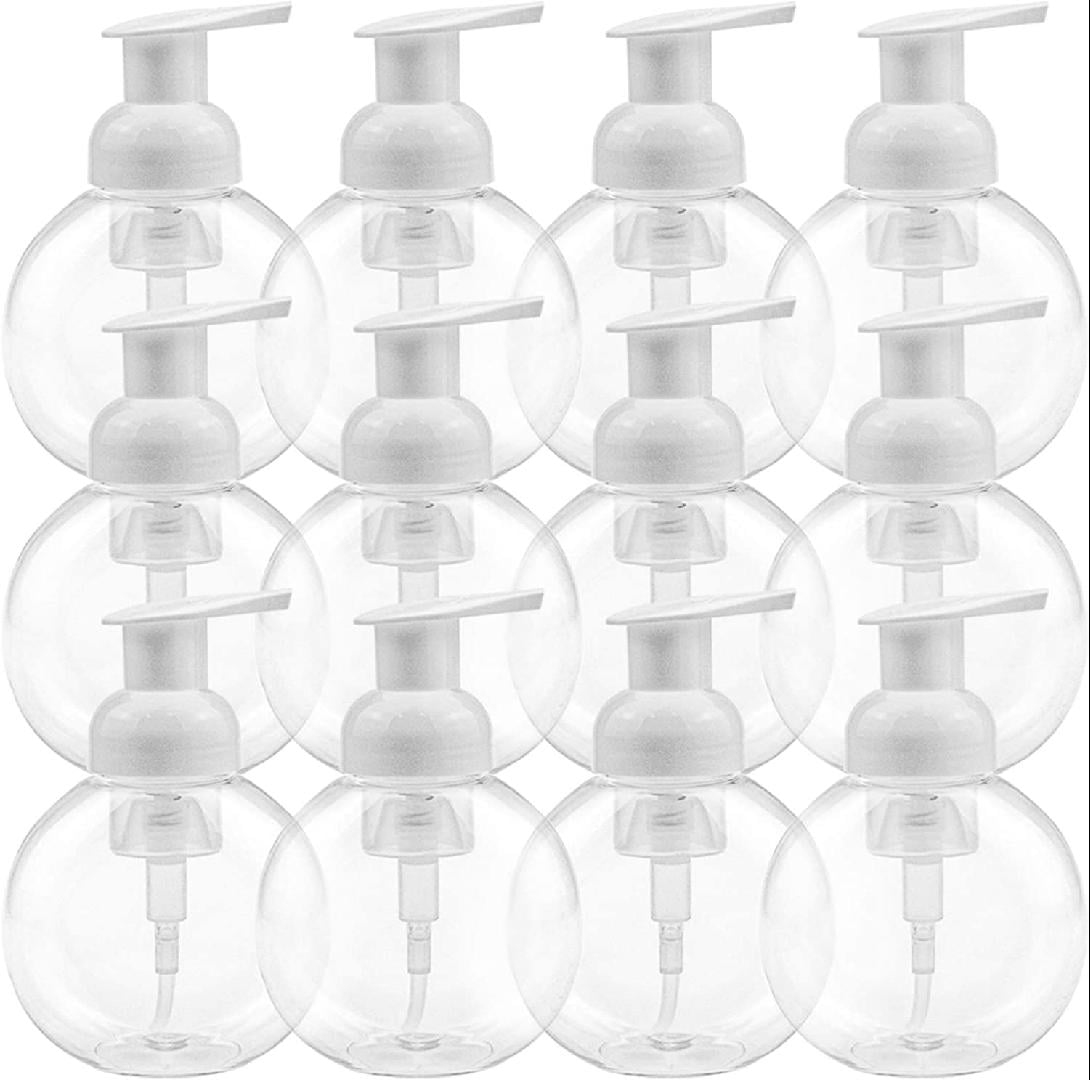 12 Pack Clear Foaming Soap Dispenser with White Pump, 8.5 oz Pump Bottles, Plastic Press Bottles