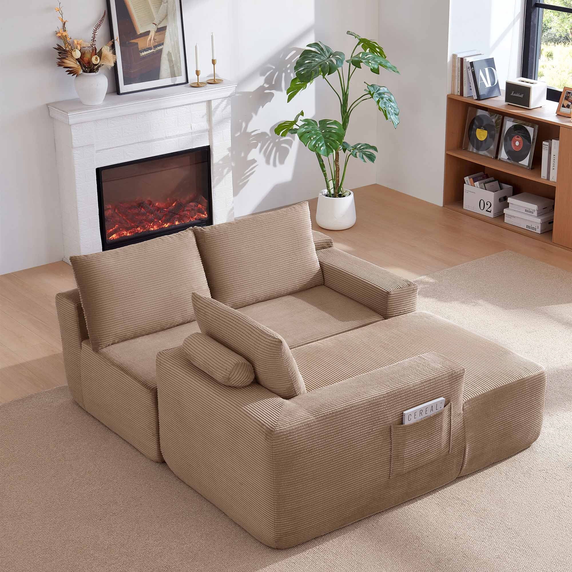 Lunale L-Shaped Modular Sectional Sofa with Movable Chaise, 3-Seater Boneless Cloud Couch for Living Room, Camel(Left Facing Chaise)