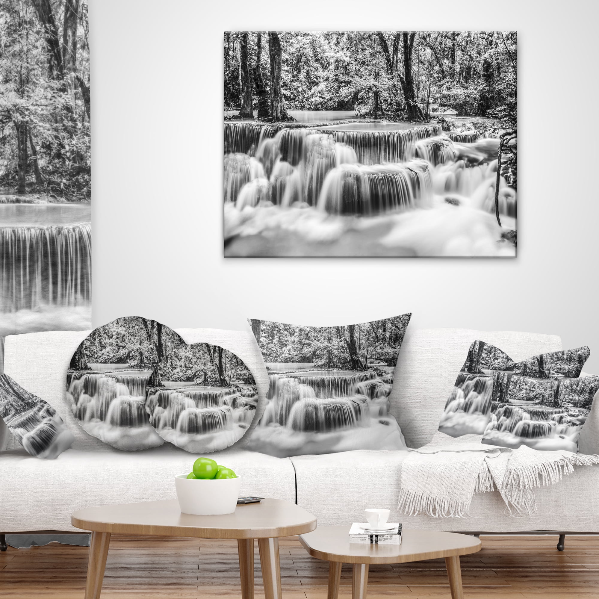 Designart White Erawan Waterfall - Landscape Photography Throw Pillow - 18x18