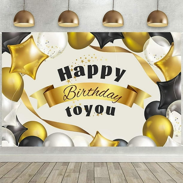 Golden White Birthday Photography Background Happy Birthday Backdrop Banner Birthday Party Decorations Banner for Women Men