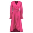 thumbnail image 6 of IROINNID Maxi Dress for Women Strapless V-Neck Wrap Dress Sexy Vintage V Neck Long Sleeve Solid Dresses Clearance,Hot Pink, 6 of 8