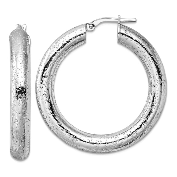 925 Sterling Silver Rhodium Plated Laser-cut 5mm Round Hoop Earrings 36.05x35mm Wide 5mm Thick Hoop Earring for Women
