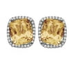 Platinum-Plated Sterling Silver Large Cushion-Cut Citrine Pave CZ Earrings