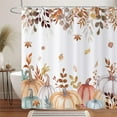 thumbnail image 2 of Fall Pumpkin Shower Curtain, Colorful Watercolor Autumn Pumpkins Maple Falling Leaves Thanksgiving Day Harvest Bathroom Curtain Waterproof Machine Washable with Hooks 72"W x 84"L (Pack of 1), 2 of 6