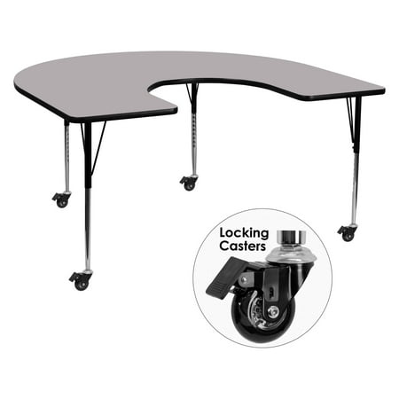 Laminate Adjustable Leg Table Desk Flash Furniture Mobile 60''W x 66''L Horseshoe Shaped Activity Table with Grey Thermal Fused Laminate Top and Standard Height Adjustable Legs ()