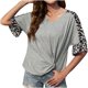 thumbnail image 1 of Blusa superior de camiseta con cuello en V y estampado de panel de leopardo de verano de moda sexy para mujer Pompotops hfajkhk133607, 1 of 8