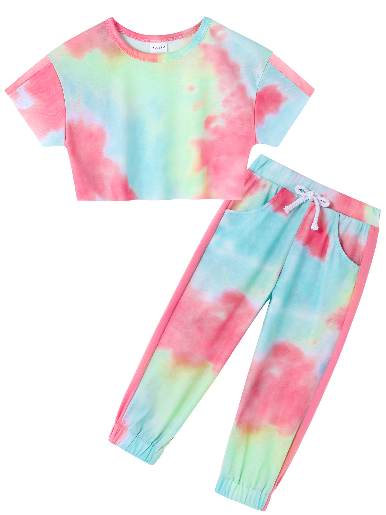 CARETOO Toddler Girl Clothes Baby Outfits Tie Dye Short Sleeve Shirt Long Pants 2PCS Clothing Set