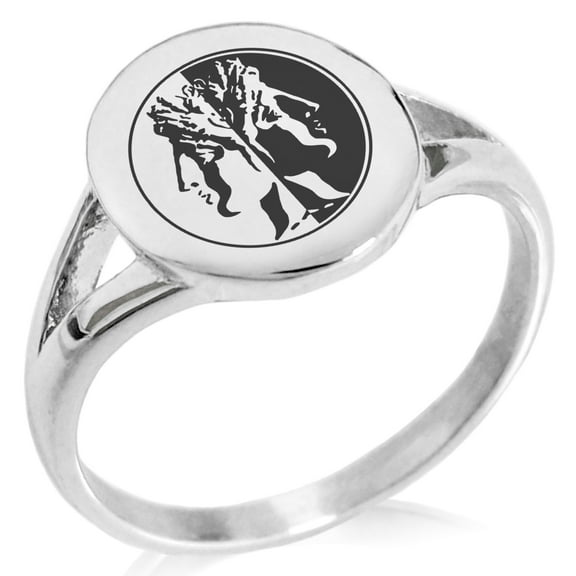 Stainless Steel Janus Greek God of Beginnings Minimalist Oval Top Polished Statement Signet Ring