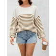 thumbnail image 3 of Women'S Striped Colorblock Knitted Sweater Long Sleeve Round Neck Fashion Oversized Sweater Khaki XL, 3 of 8