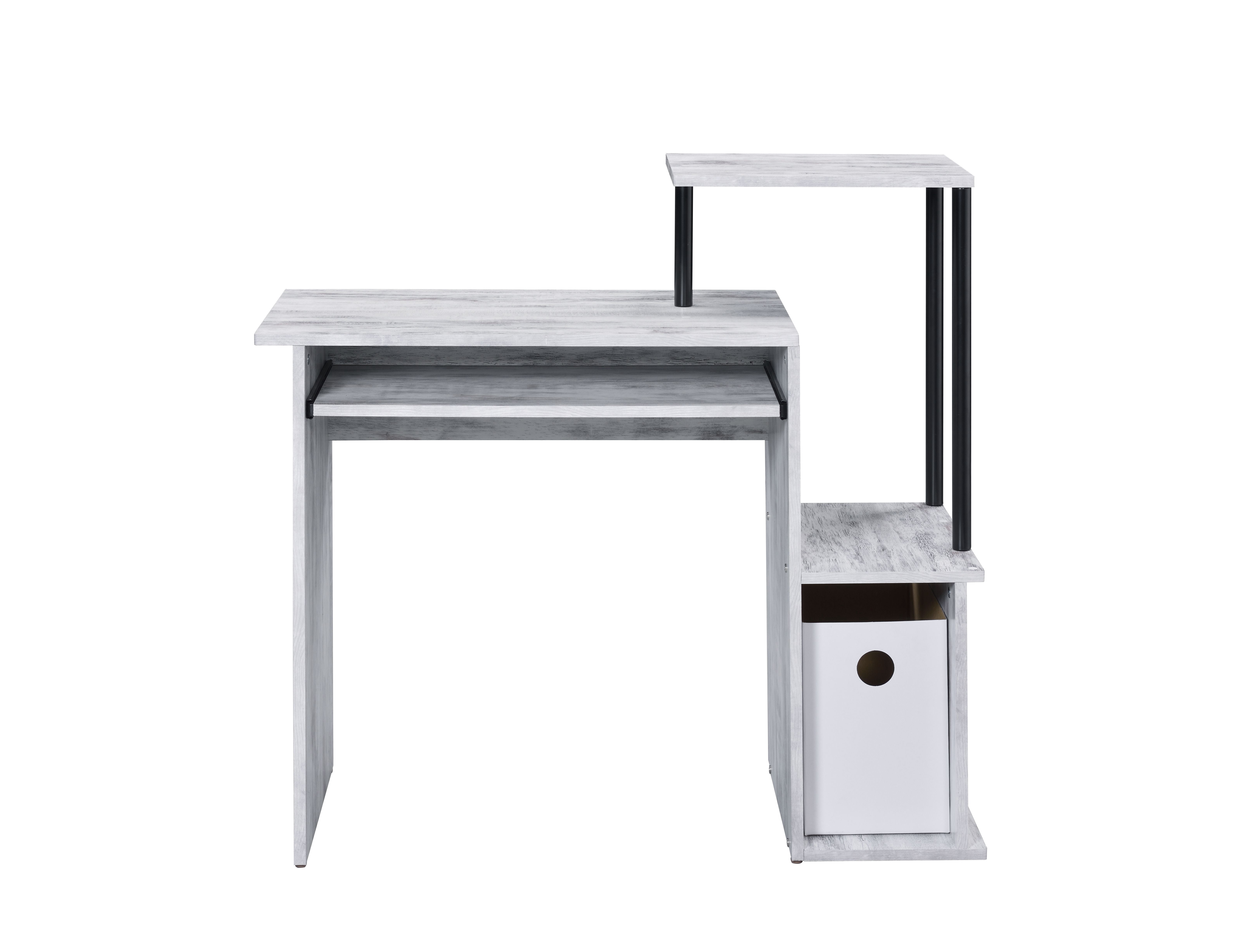 Lyphre Antique White Computer Desk with Keyboard Tray and Storage
