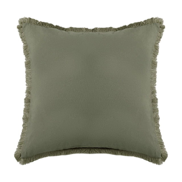 Green Luxury Velvet Cushion Cover For Sofa Bedside Thickened Washed Linen With Tassel Design Green Color 60 Percent Cotton 40 Percent Linen Breathable Pillow Protector For Home Decor
