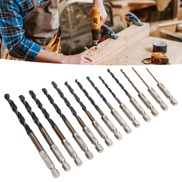 Taladro 13 Brocas Helicoidales De 1/4 Pulgadas, Vástago Hexagonal De 1,5 A 6,5 mm, Rápido Para Madera, Plástico Y Metal