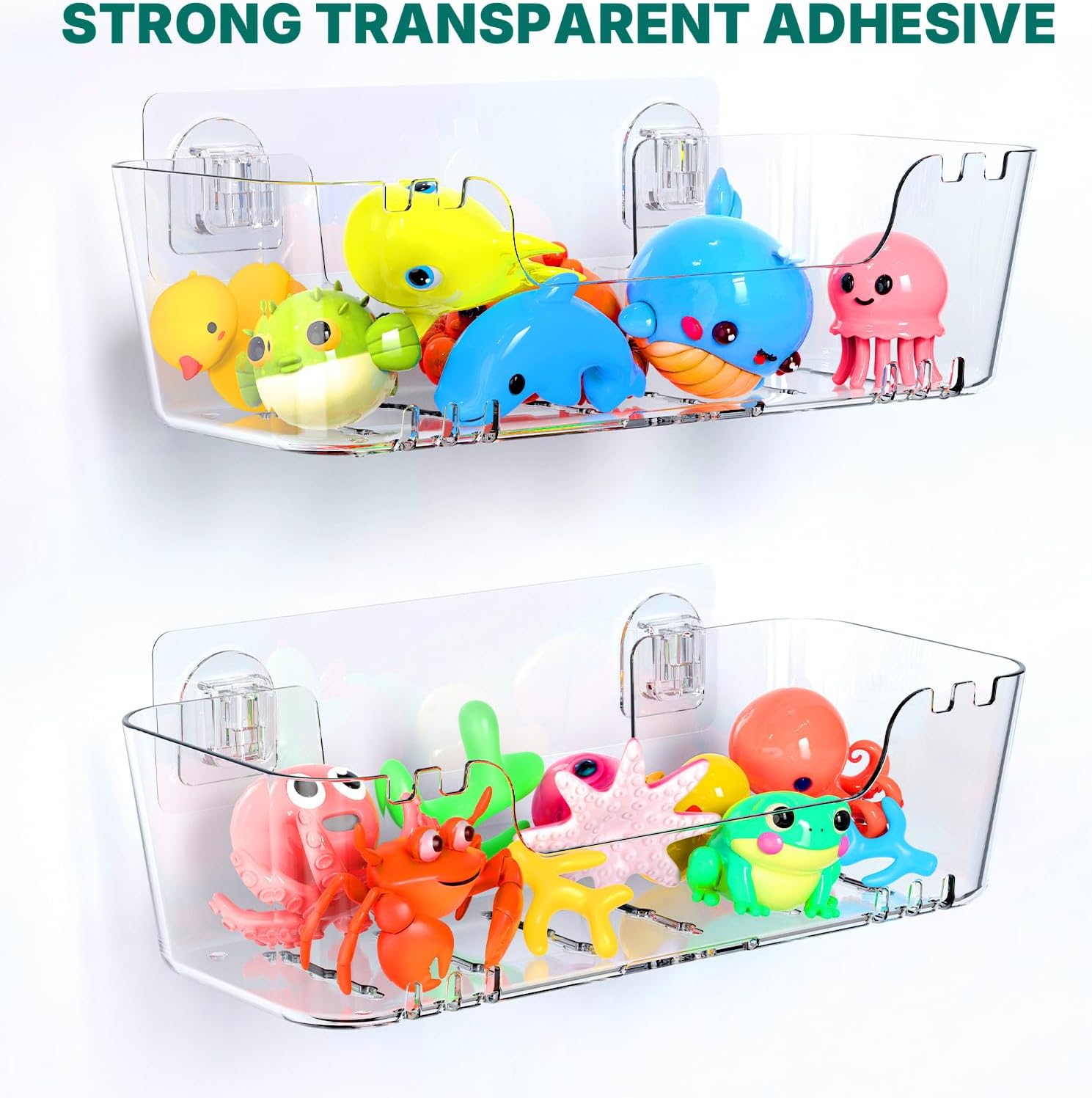 Bath Toy Storage Holder for Bathtub, Clear Acrylic Bath Toy Organizer with Drain Holes, 2 Pack Large Capacity Bathtub Toy Storage Shower Caddy for Bathroom