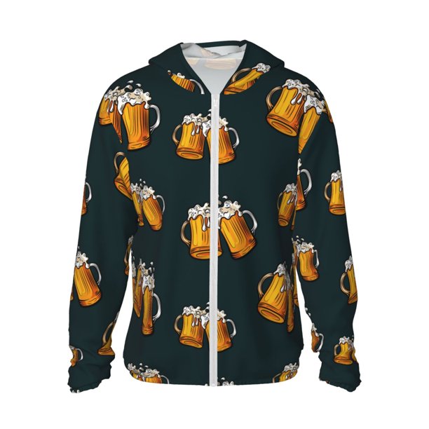 Fotbe Beer Chaqueta con Protección Solar UPF 50+ para Hombre y Mujer, Camisa con Capucha y Bolsillos-Large