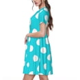 thumbnail image 2 of Fotbe Aqua And White Polka Dot Vestido Largo de Moda para Mujer, Vestido Tipo Camiseta con Manga Corta y Estilo Casual a Rayas y Bloques de Color, 2 of 6