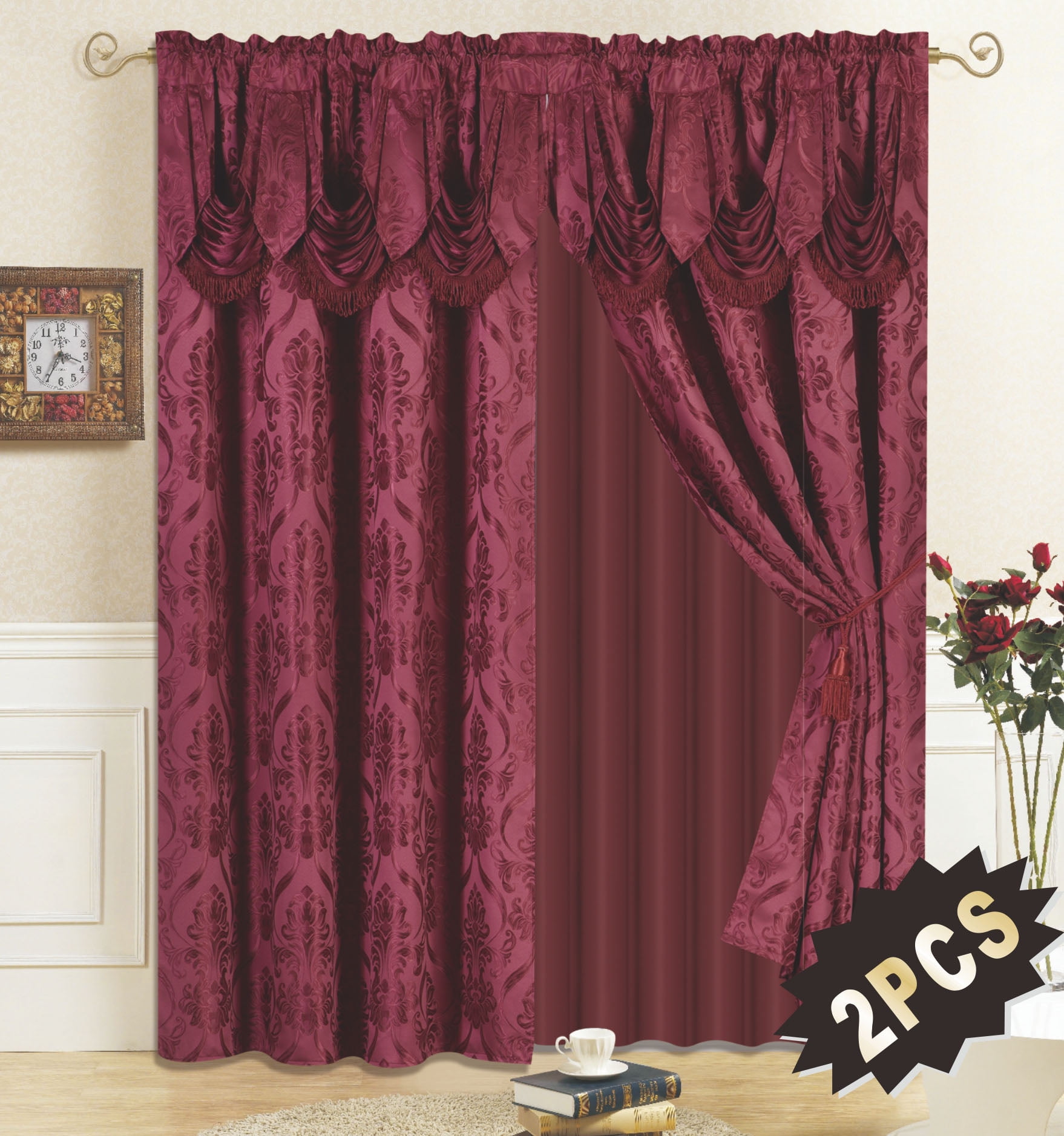 All American Collection New 4 Piece Drape Set with Attached Valance and ...
