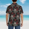 thumbnail image 6 of Balery Skull and Red Roses Print Men's Hawaiian Shirts Short Sleeve Beach Shirt Relaxed Fit Vacation Button Down Shirts-3X-Large, 6 of 9