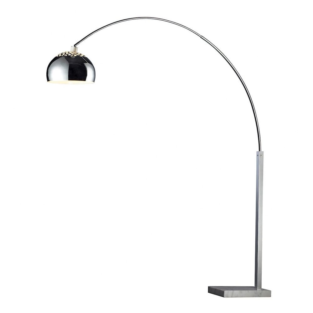 Arched Floor Lamp Silver/White Finish with Chrome Metal Shade-Floor