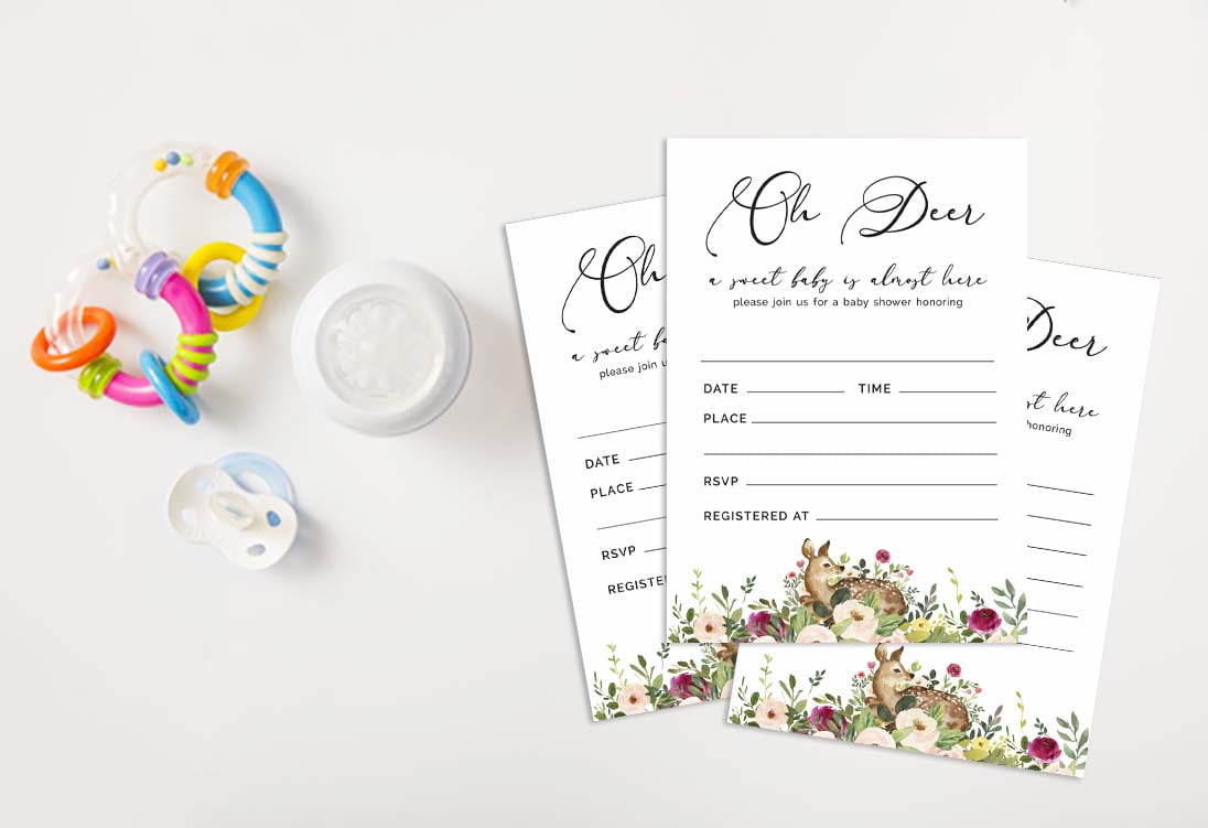 Inkdotpot 30Deer Jungle Animals Baby Shower Invitation Cards Oh Deer Fill In Blank Invites