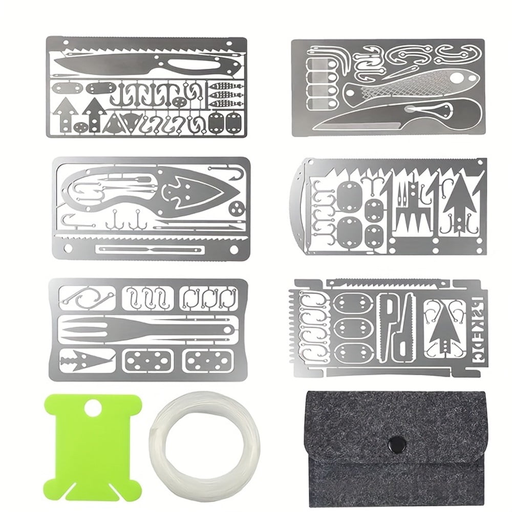 6 Pack Stainless Steel Fishing Tool Card Set With Fishing Line Multifunctional Pocket Survival Gear For Camping Hiking Hunting Outdoor Emergency EDC