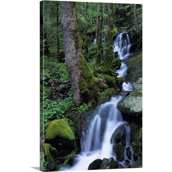 Great BIG Canvas | "Waterfall Pouring Down Mountainside" Canvas Wall Art - 16x24