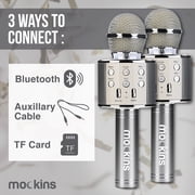 Mockins 2 Pack Silver Portable Microphones | Built in Bluetooth Speaker and Recording Mic