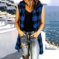 thumbnail image 4 of MaFYtyTPR Women Sleeveless Hooded Outerwear Plaid Button Down Long Vest Women's Fall Winter Fashion Mid Length Checkered Jacket A-Blue L, 4 of 6