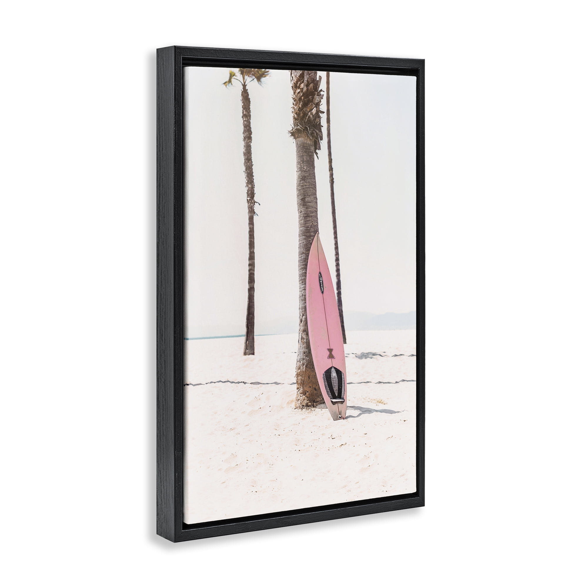 Stupell Industries Pink Surf Board Coastal Photography Black Floater Framed Canvas Art Print Wall Art, 17 x 25