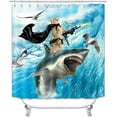 thumbnail image 2 of 4PCS Funny Cat Shower Curtain Set, Waterproof Fabric Shower Curtain, Non-Slip Bath Mat Toilet Rug, Kitty Kitten Riding Shark Blue Ocean Sea Wave Seagull Nautical Hilarious Kids Bathroom Decor, 2 of 7