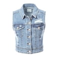 thumbnail image 1 of Made by Olivia Women's Destroyed Cropped Boxy Denim Vest, 1 of 7