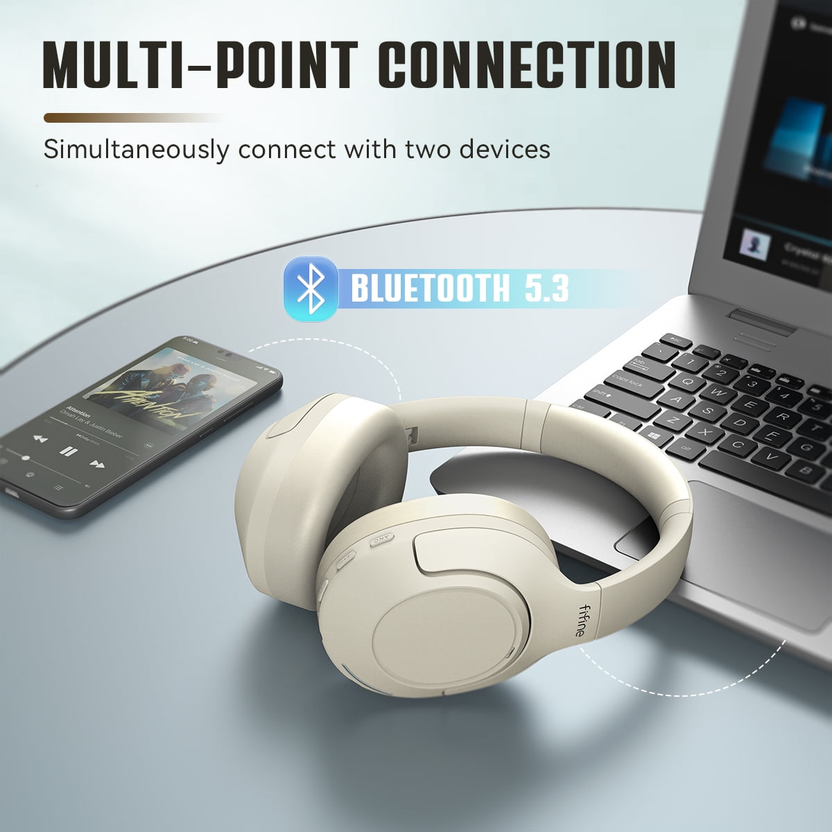 FIFINE X3 Wireless Over-Ear Headphones for iPhone/Mac, Bluetooth Headphones with ANC Noise Cancelling, Transparency Mode, 3.5mm Jack, 65H Playtime, White
