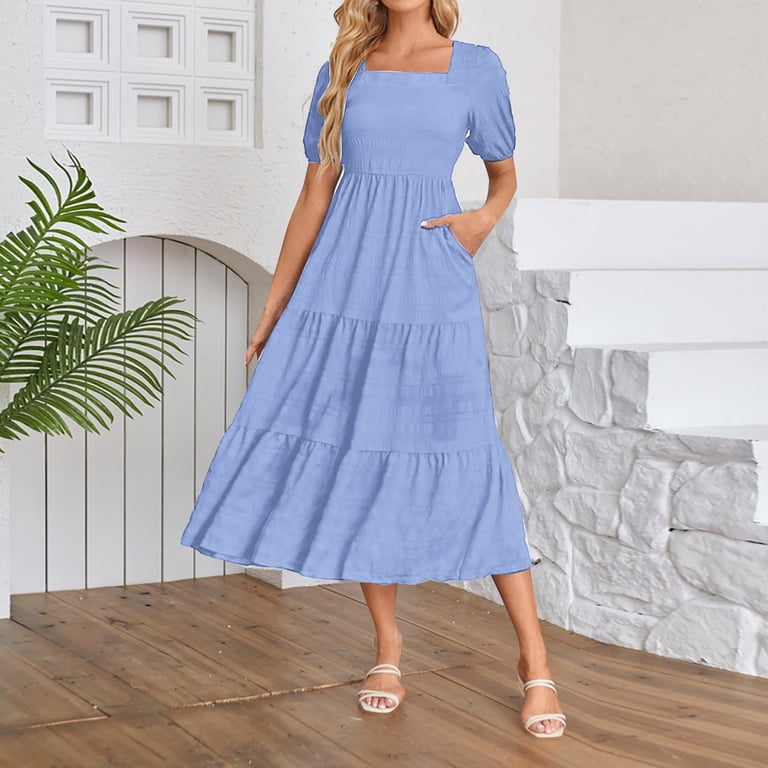 blue dress mid length Royal Blue Ruched Midi Dress - Mid Sleeve main image 1