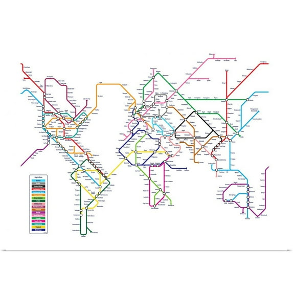 Great BIG Canvas | Rolled Michael Tompsett Poster Print entitled World Tube Metro Map