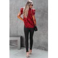 thumbnail image 4 of Women's Red Floral Print Tiered Flutter Sleeve V Neck Top, 4 of 12