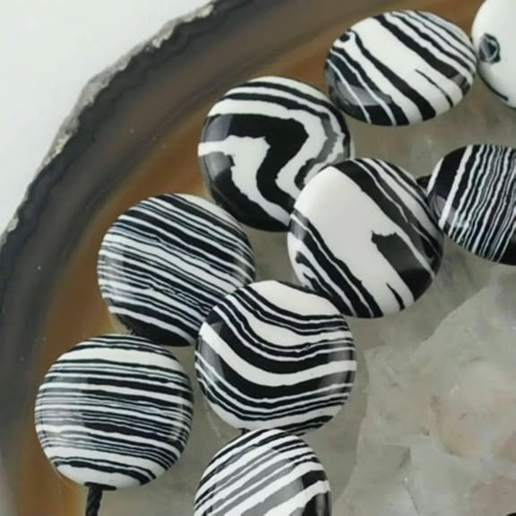 EOEMY 14mm White & Black Turkey Turquoise Coins Gemstones Loose Beads 15''